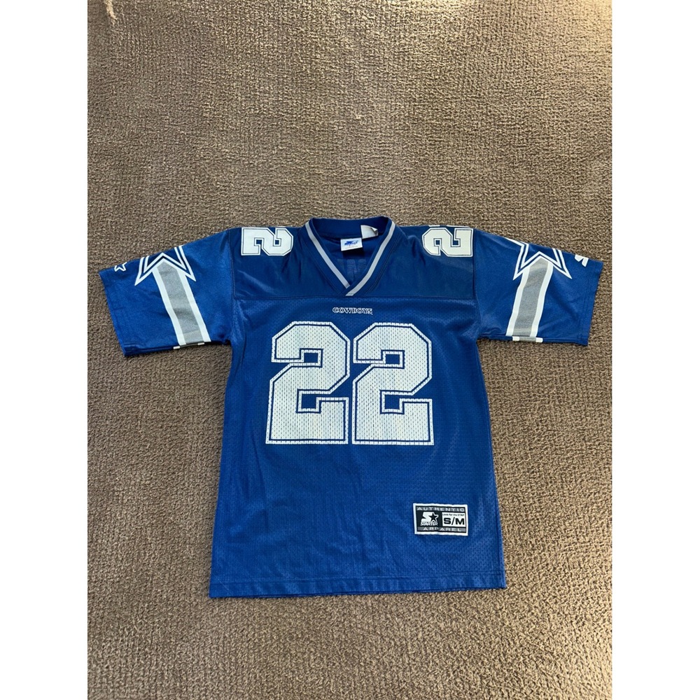 Vintage 1995 Starter Dallas Cowboys Emmitt Smith 22 Jersey Mens SM Blue NFL